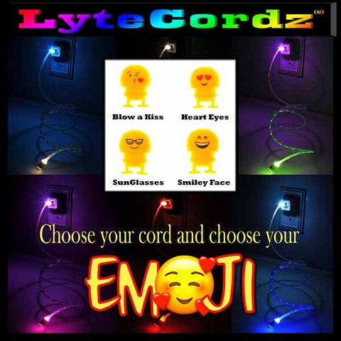 EMOJI - MultiColor Light Up Rainbow Cord with Emoji Cord Protector - iPhone