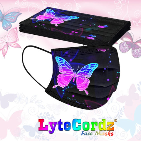 Image of Neon Butterflies - Adult 3 Ply Disposable Surgical Style Mask
