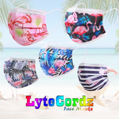 Image of Flamingos and Palm Trees - Adult 3 Ply Disposable Surgical Style Mask