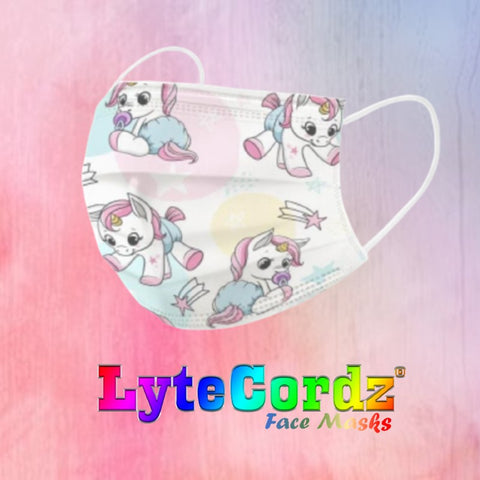 Image of Unicorns, Clouds, Rainbows - 3 Ply Disposable Mask - Child Size