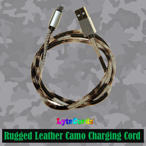Image of Rugged Leather Camo Charging Cord - 3 Feet - Android Micro
