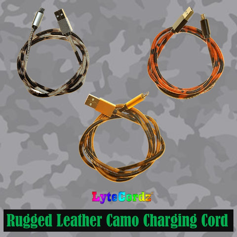 Image of Rugged Leather Camo Charging Cord - 3 Feet - iPhone