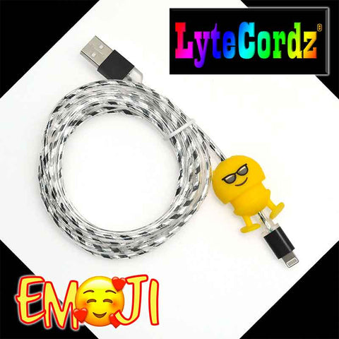 EMOJI - MultiColor Light Up Rainbow Cord with Emoji Cord Protector - iPhone