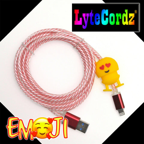 Image of EMOJI - MultiColor Light Up Rainbow Cord with Emoji Cord Protector - Android Micro