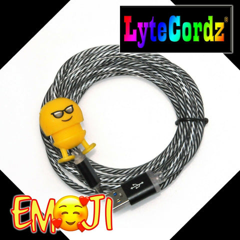 Image of EMOJI - MultiColor Light Up Rainbow Cord with Emoji Cord Protector - Android Micro