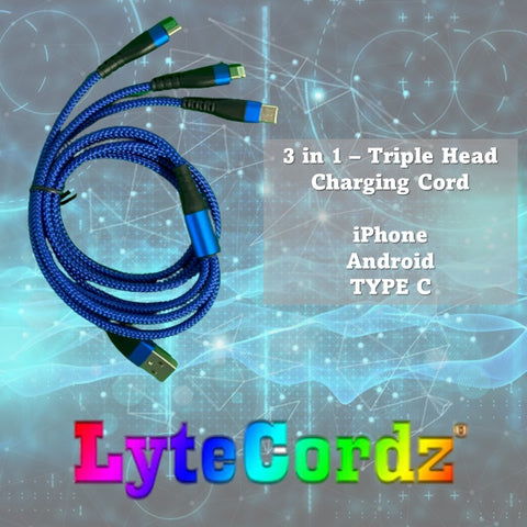 Image of 3 in 1 Braided Smart Phone Charger - iPhone - Android Micro - Type C