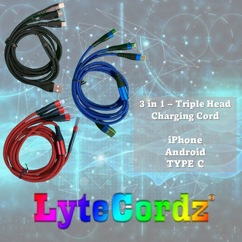 Image of 3 in 1 Braided Smart Phone Charger - iPhone - Android Micro - Type C